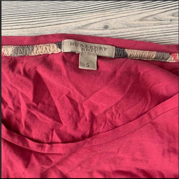 Burberry Brit Red Nova Plaid Longsleeve Tee Shirt Top Blouse Cotton Scoop Neck M - Picture 2 of 8